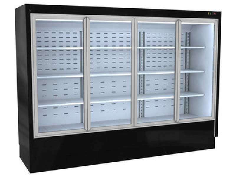 Βιτρίνα Self Service Μαναβικής ΙΝΟΧ 304 με στοιχείο κάτω και ανοιγόμενες κρυστάλλινες πόρτες 300Χ85Χ