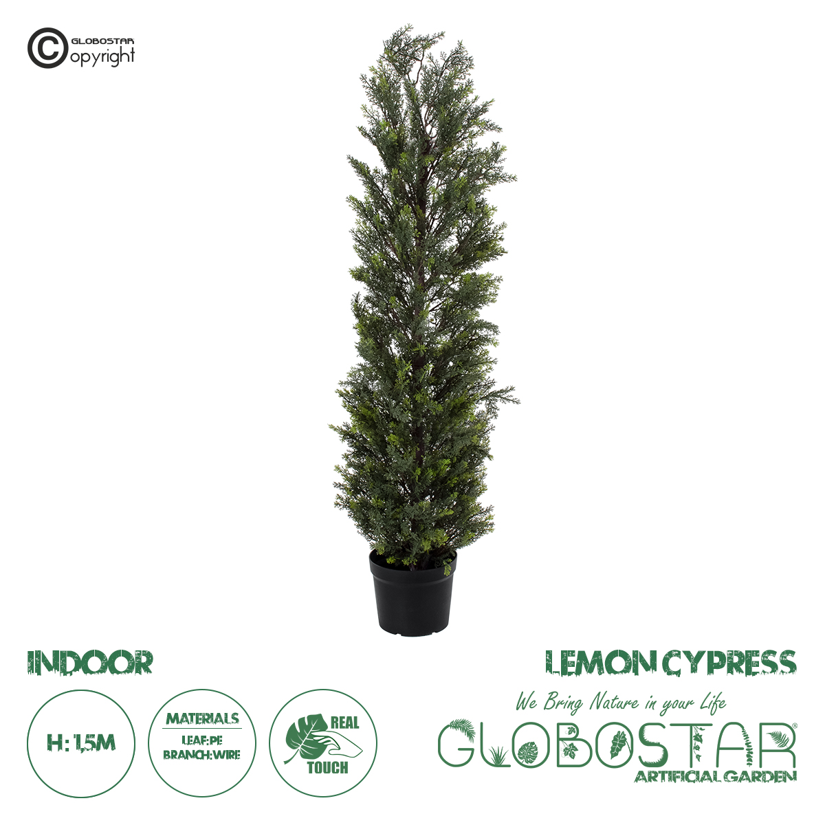 GloboStar® Artificial Garden LEMON CYPRESS 20152 Τεχνητό Διακοσμητικό Φυτό Λεμονόκυπάρισσο Υ150cm