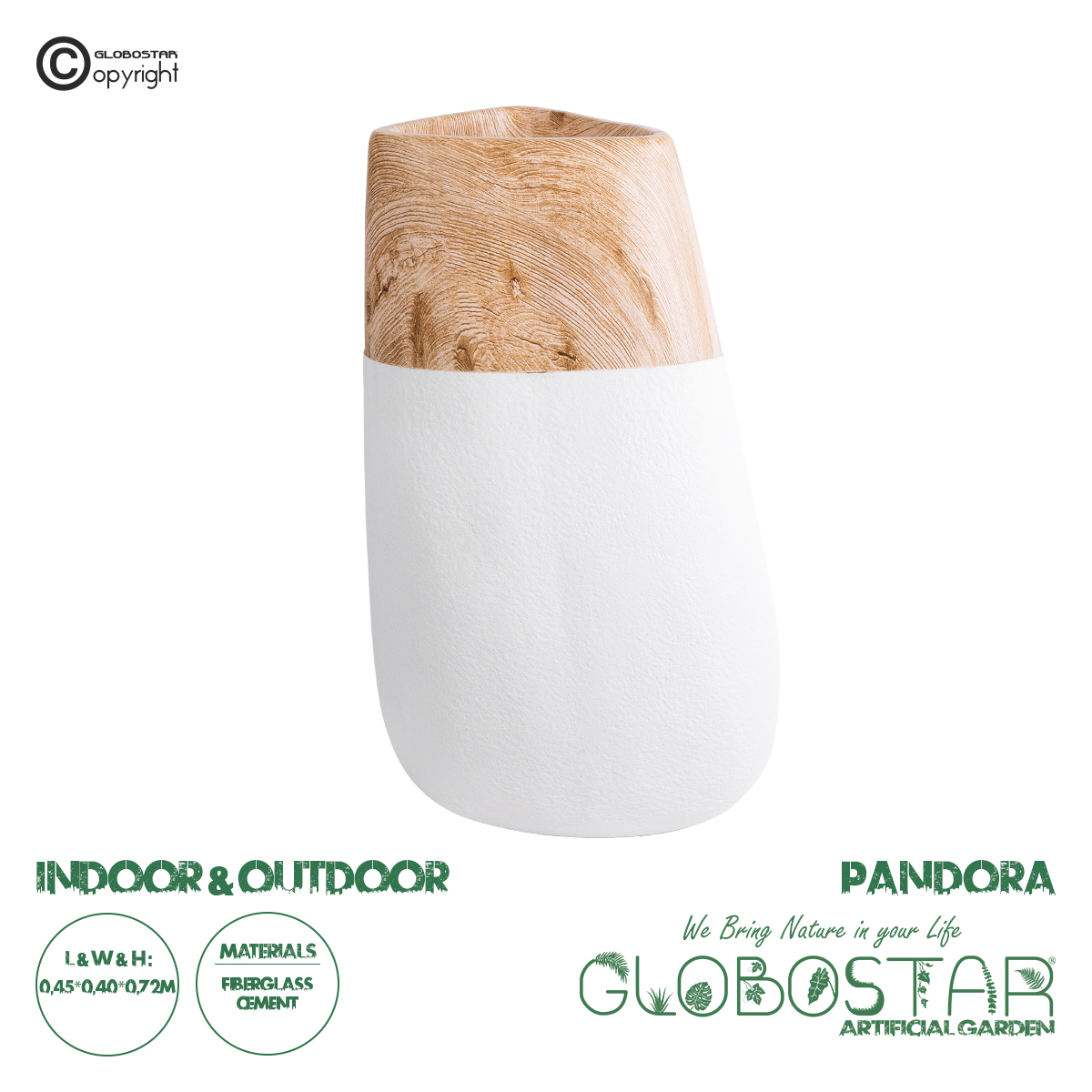 GloboStar® Artificial Garden PANDORA 20706 Επιδαπέδιο Πολυεστερικό Τσιμεντένιο Κασπώ Γλάστρα - Flower Pot Λευκό με Καφέ Μ45 x Π40 x Υ72cm