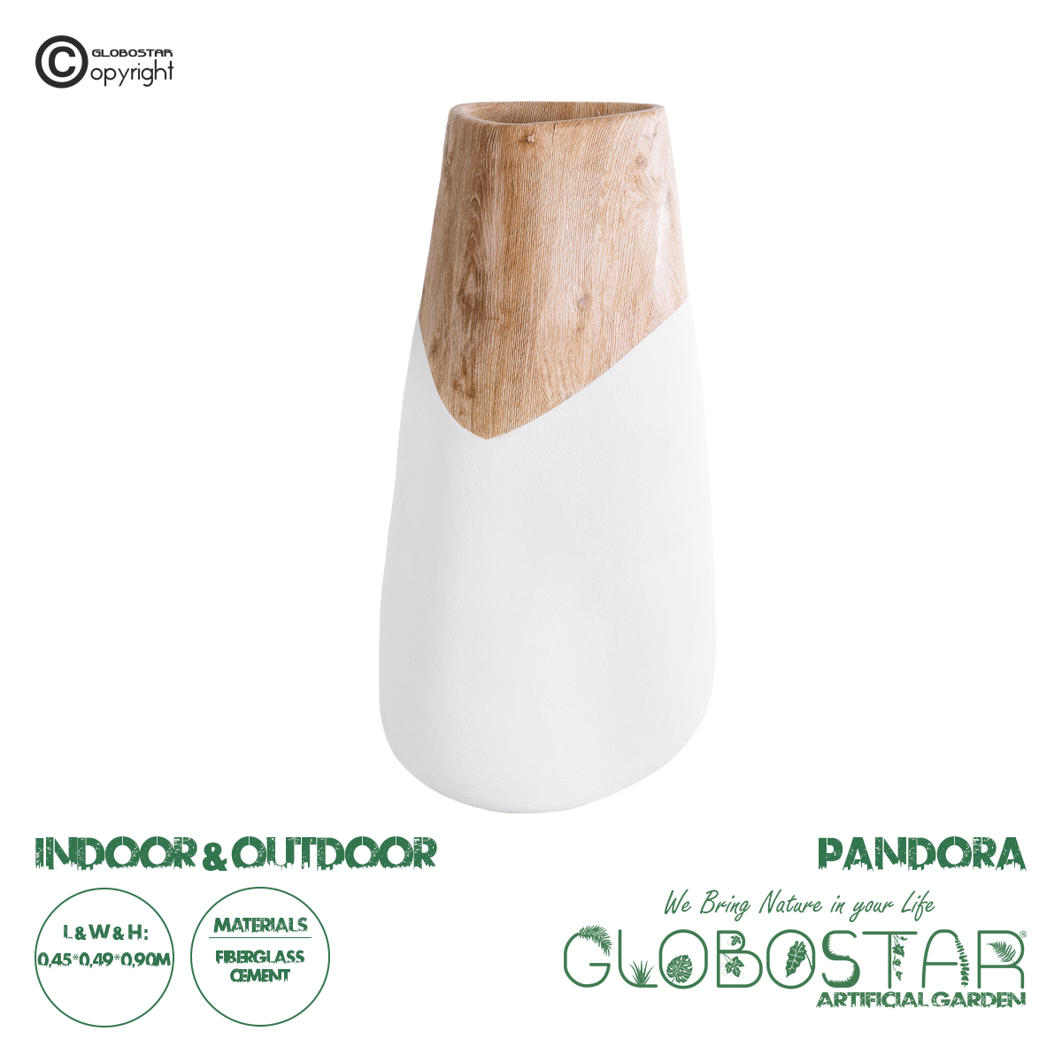 GloboStar® Artificial Garden PANDORA 20707 Επιδαπέδιο Πολυεστερικό Τσιμεντένιο Κασπώ Γλάστρα - Flower Pot Λευκό με Καφέ Μ49 x Π45 x Υ90cm