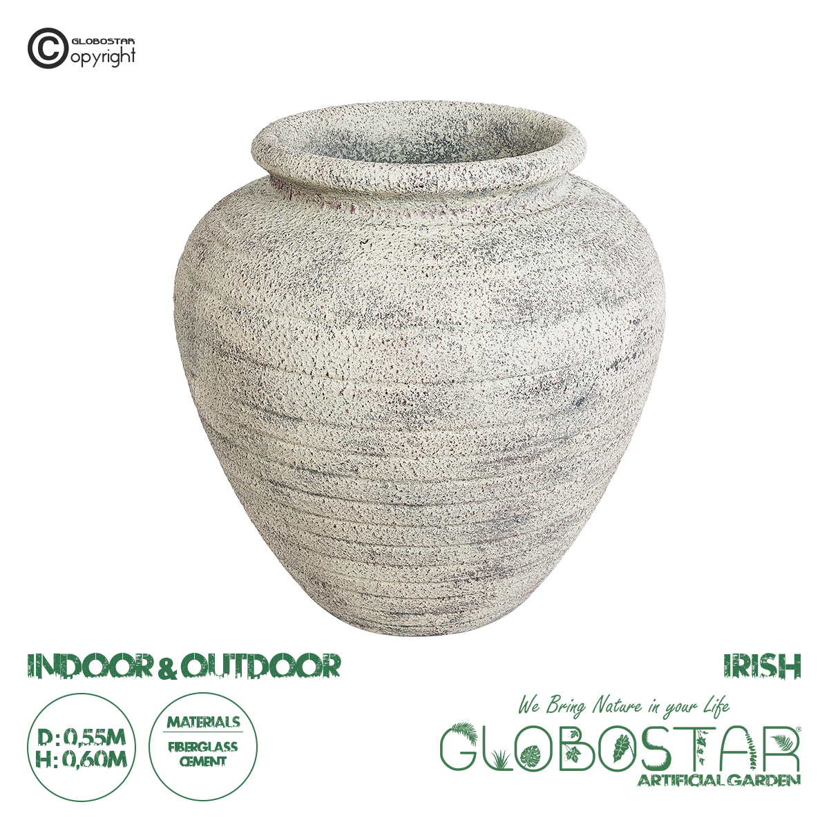 GloboStar® Artificial Garden IRISH 20722 Επιδαπέδιο Πολυεστερικό Τσιμεντένιο Κασπώ Γλάστρα - Flower Pot Λευκό με Μπεζ Φ55 x Υ60cm