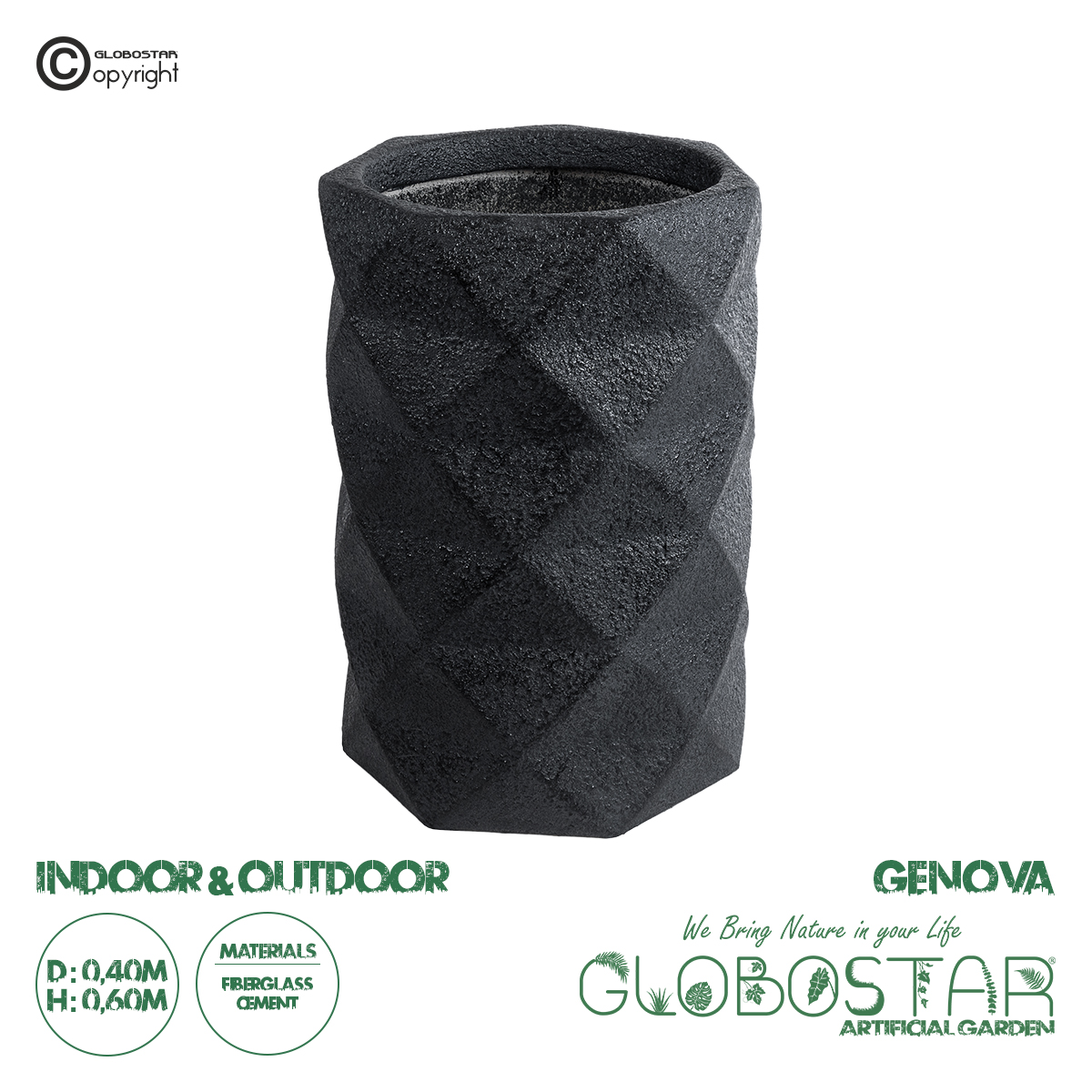 GloboStar® Artificial Garden GENOVA 20725 Επιδαπέδιο Πολυεστερικό Τσιμεντένιο Κασπώ Γλάστρα - Flower Pot Μαύρο Φ40 x Υ90cm