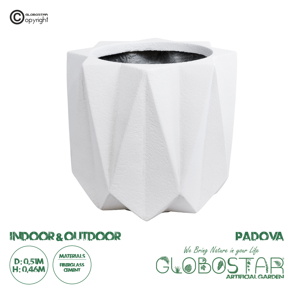 GloboStar® Artificial Garden PADOVA 20741 Επιδαπέδιο Πολυεστερικό Τσιμεντένιο Κασπώ Γλάστρα - Flower Pot Λευκό Φ51 x Υ46cm