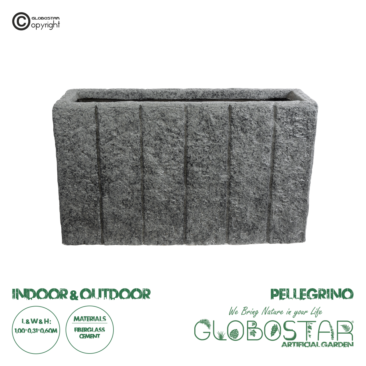 GloboStar® Artificial Garden PELLEGRINO 20765 Επιδαπέδιο Πολυεστερικό Τσιμεντένιο Κασπώ Γλάστρα - Flower Pot Γκρι Μ100 x Π31 x Υ60cm