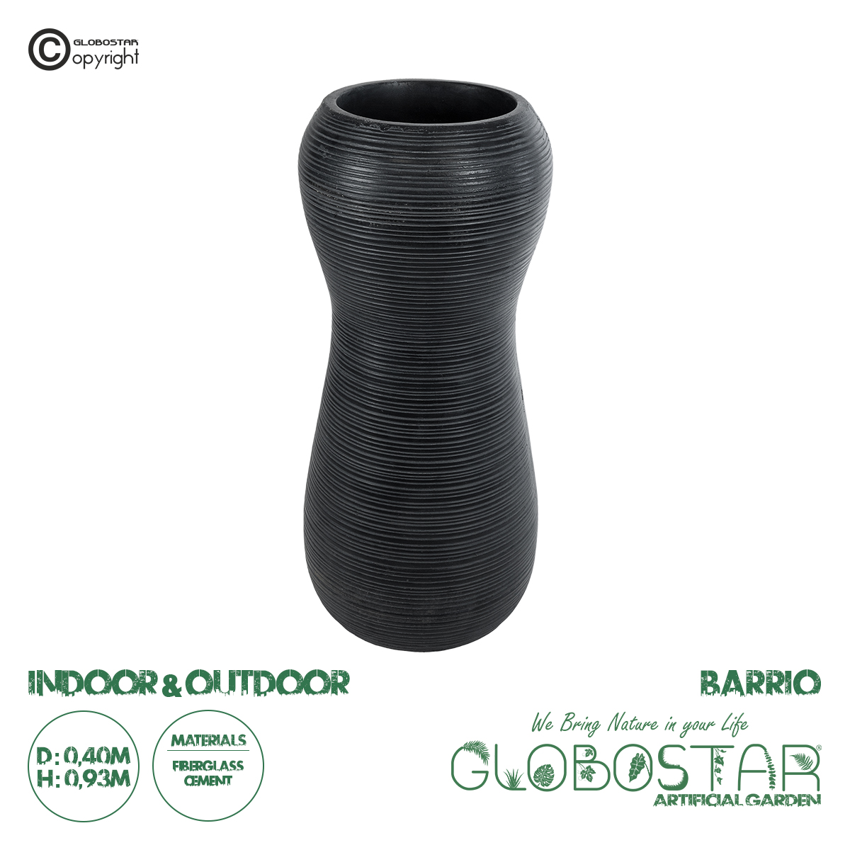GloboStar® Artificial Garden BARRIO 20773 Επιδαπέδιο Πολυεστερικό Τσιμεντένιο Κασπώ Γλάστρα - Flower Pot Μαύρο Φ40 x Υ93cm