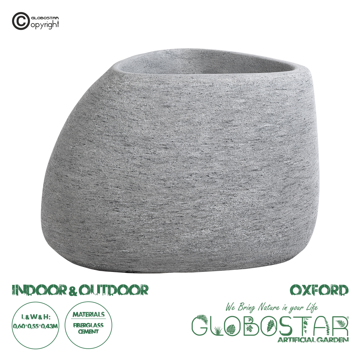 GloboStar® Artificial Garden OXFORD 20794 Επιδαπέδιο Πολυεστερικό Τσιμεντένιο Κασπώ Γλάστρα - Flower Pot Γκρι Μ60 x Π55 x Υ43cm