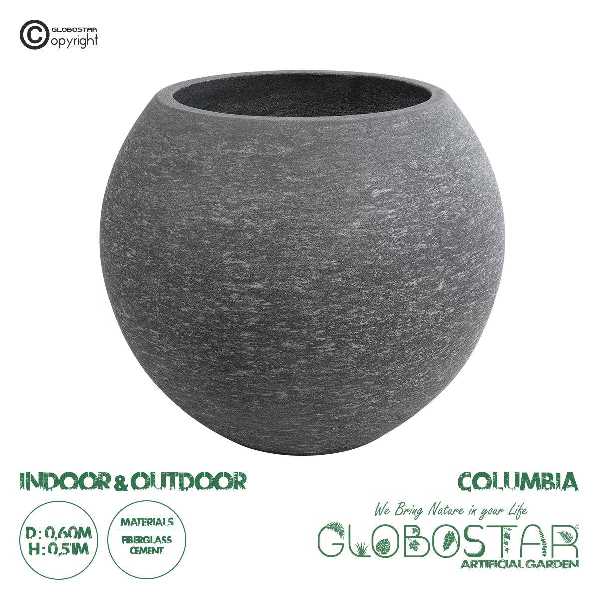 GloboStar® Artificial Garden COLUMBIA 20798 Επιδαπέδιο Πολυεστερικό Τσιμεντένιο Κασπώ Γλάστρα - Flower Pot Γκρι Φ60 x Υ51cm