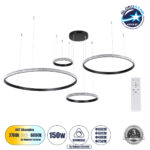GLOBOSTAR® DIAMOND TETRA 61148 Μοντέρνο Κρεμαστό Φωτιστικό Οροφής LED 150W 15000lm 360° AC 220-240V IP20 Ρυθμιζόμενο Λευκό CCT με Χειριστήριο από 2700K έως 6000K Dimmable - Lumileds SMD Chip - Μαύρο Ματ - Μ150 x Π150 x Υ120cm - 3 Χρόνια Εγγύηση