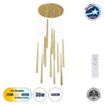 GLOBOSTAR® TEARS 61314 Μοντέρνο Κρεμαστό Φωτιστικό Οροφής LED 36W 3960lm 180° AC 220-240V IP20 Ρυθμιζόμενο Λευκό CCT με Χειριστήριο από 2700K έως 6000K Dimmable - Lumileds SMD Chip - Χρυσό Βούρτσας - Μ60 x Π60 x Υ51.5cm - 3 Χρόνια Εγγύηση