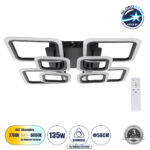 GLOBOSTAR® ROYAL-S 61325 Μοντέρνο Φωτιστικό Οροφής LED 135W 16200lm 360° AC 220-240V IP20 Ρυθμιζόμενο Λευκό CCT με Χειριστήριο από 2700K έως 6000K Dimmable - Lumileds SMD Chip - Μαύρο Ματ - Μ58.5 x Π58.5 x Υ12cm - 3 Χρόνια Εγγύηση