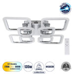 GLOBOSTAR® ROYAL-S 61326 Μοντέρνο Φωτιστικό Οροφής LED 135W 16200lm 360° AC 220-240V IP20 Ρυθμιζόμενο Λευκό CCT με Χειριστήριο από 2700K έως 6000K Dimmable - Lumileds SMD Chip - Ασημί Νίκελ - Μ58.5 x Π58.5 x Υ12cm - 3 Χρόνια Εγγύηση