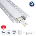 GLOBOSTAR® ALP-PLASTERIN GYPSO 70861-3M Χωνευτό Προφίλ Αλουμινίου Ειδικό για Γυψοσανίδα με Λευκό Γαλακτερό Πατητό Κάλυμμα για Ταινίες LED IP20 - Ασημί & Λευκό - Μ300 x Π7.8 x Υ1.4cm - Πακέτο 5 Τεμαχίων