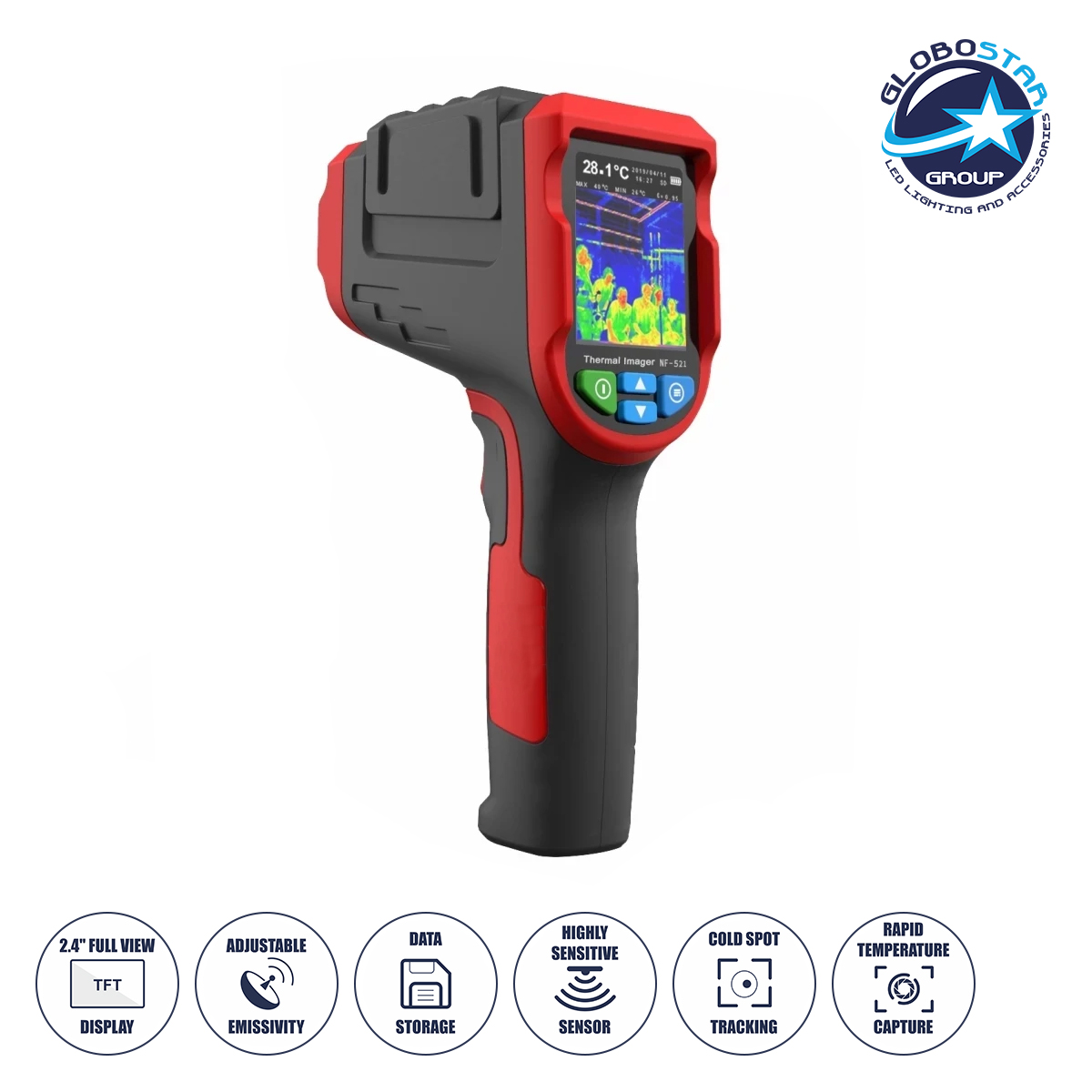 GLOBOSTAR® NOYAFA-NF-521 79989 Ψηφιακή Θερμοκάμερα Χειρός 2MP -10°C - 400°C με Οθόνη 2.4" TFT LCD με Micro-USB με Επαναφορτιζόμενη Μπαταρία Li-ion 3.7V 2600mAh & 8GB Micro TF Card IP20 - Μ6 x Π6 x Υ21cm - 2 Χρόνια Εγγύηση