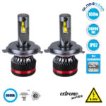 GloboStar® 82082 H4 HL Line KIT Βασικού Φωτισμού Αυτοκινήτου & Φορτηγού 3rd Generation Can-Bus Extreme Series LED CREE CXB COB 100W 24000lm DC 9-32V Αδιάβροχο IP67 Ψυχρό Λευκό 6000K