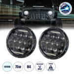 GloboStar® 85417 Σετ 2 x Φανάρια JEEP WRANGLER 7'' Ιντσών Βασικού Φωτισμού H/L με Ring Light DRL LED CREE CXB COB 75W 12000lm DC 10-30V Αδιάβροχα IP67 Ψυχρό Λευκό 6000K