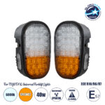 GloboStar® 85455 E57 Mark Σετ 2 x Φανάρια για TOYOTA & UNIVERSAL FORKLIFT Βασικού Φωτισμού για Οχήματα Περονοφόρα - Κλάρκ με Φλας LED 40W DC 10-80V Αδιάβροχα IP6K9K Πορτοκαλί & Ψυχρό Λευκό 6000K Μ20 x Π8 x Υ12cm