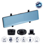 GloboStar® 86057 Καθρέπτης Αυτοκινήτου με 3 Κάμερες 3CHs AHD 1080P 170° - 4G Sim Card Slot - WiFi - GPS Navigator - Bluetooth - G Sensor - 24h Monitoring - FM Transmitter - Νυχτερινή Όραση - Μαύρο