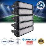 GLOBOSTAR® GOLIATH 90100-5 Προβολέας για Γήπεδα Tennis & Ποδοσφαίρου 5x5 LED 250W 37500lm 75°x135° SDCM<5 Fish Eye Lens AC 220-240V Αδιάβροχο IP65 IK08 Φυσικό Λευκό 5000K - Lumileds SMD Chip & Mean Well Driver - Μαύρο Ματ - Μ32 x Π12 x Υ45cm - 5 Χρόνια Εγγύηση