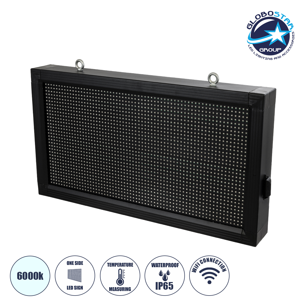 GLOBOSTAR® DISPLAY 90326 Κυλιόμενη Ψηφιακή Επιγραφή 64x32cm P10 Μονής Όψης LED AC 220-240V Αδιάβροχο IP65 Ψυχρό Λευκό 6000K - WiFi Control μέσω FK APP - Αισθητήρας Θερμοκρασίας & Υγρασίας - Μ72 x Π9 x Υ42.5cm - 2 Χρόνια Εγγύηση
