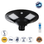 GLOBOSTAR® PARK 90501 Φωτιστικό Κεφαλής Post Top Πλατείας/Πάρκου/Κήπου με Ασύρματο Χειριστήριο LED 20W 800lm 120° με Ενσωματωμένο Φωτοβολταϊκό Panel 6V 20W & Επαναφορτιζόμενη Μπαταρία Li-ion 3.2V 25000mAh με Αισθητήρα Κίνησης-Ημέρας-Νύχτας Αδιάβροχο IP67 Θερμό Λευκό 2700K - Γκρι Ανθρακί - Φ50 x Υ20cm - 2 Χρόνια Εγγύηση