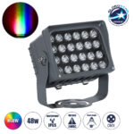 GLOBOSTAR® FLOODXENA 90700 Προβολέας Σποτ Wall Washer με Αντιθαμβωτική Γρίλια LED 48W 4080lm 10° DC 24V Αδιάβροχο IP65 Πολύχρωμο RGBW Dimmable DMX512 - Bridgelux SMD Chip - Γκρι Ανθρακί - Μ17.5 x Π12.5 x Υ18cm - 3 Χρόνια Εγγύηση