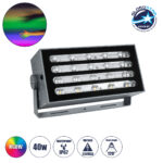 GLOBOSTAR® FLOODKENA 90765 Προβολέας Σποτ Wall Washer LED 40W 3400lm 120° AC 220-240V Αδιάβροχο IP67 Πολύχρωμο RGBW - Bridgelux SMD Chip - Γκρι Ανθρακί - Μ31 x Π10 x Υ17cm - 3 Χρόνια Εγγύηση