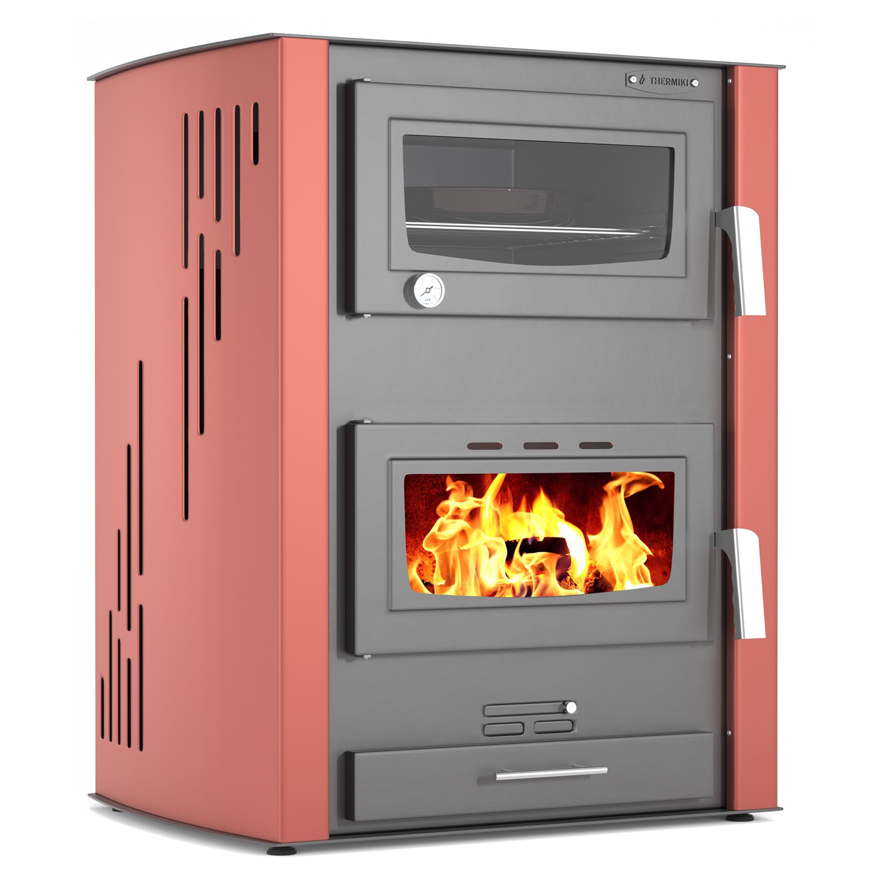 Thermiki ATS Hydro Masina 90-30 Red Ατσάλινη Ξυλόσομπα Καλοριφέρ με Φούρνο 35kW