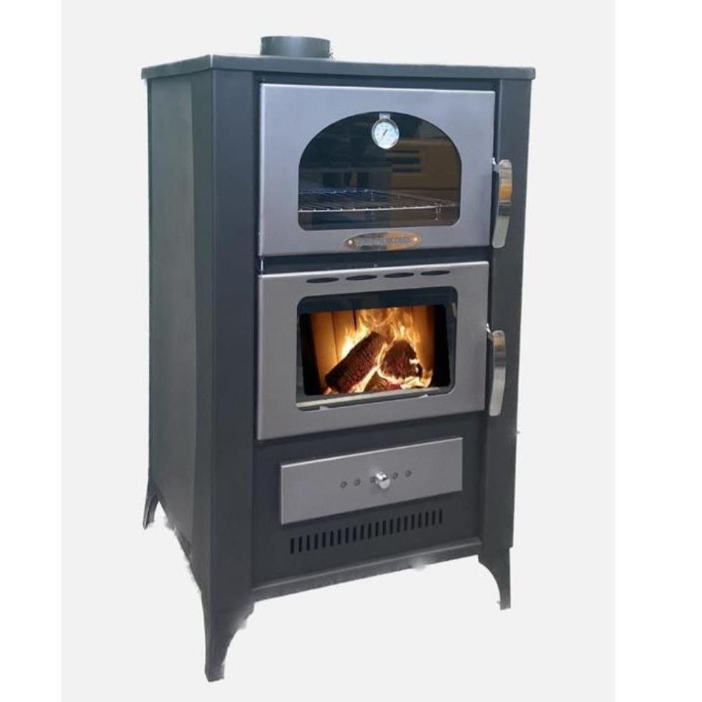 Thermosteel B2-Θερμάστρα ξύλου με φούρνο για σύνδεση με καλοριφέρ 35,3 kw σε μαύρο-γκρι
