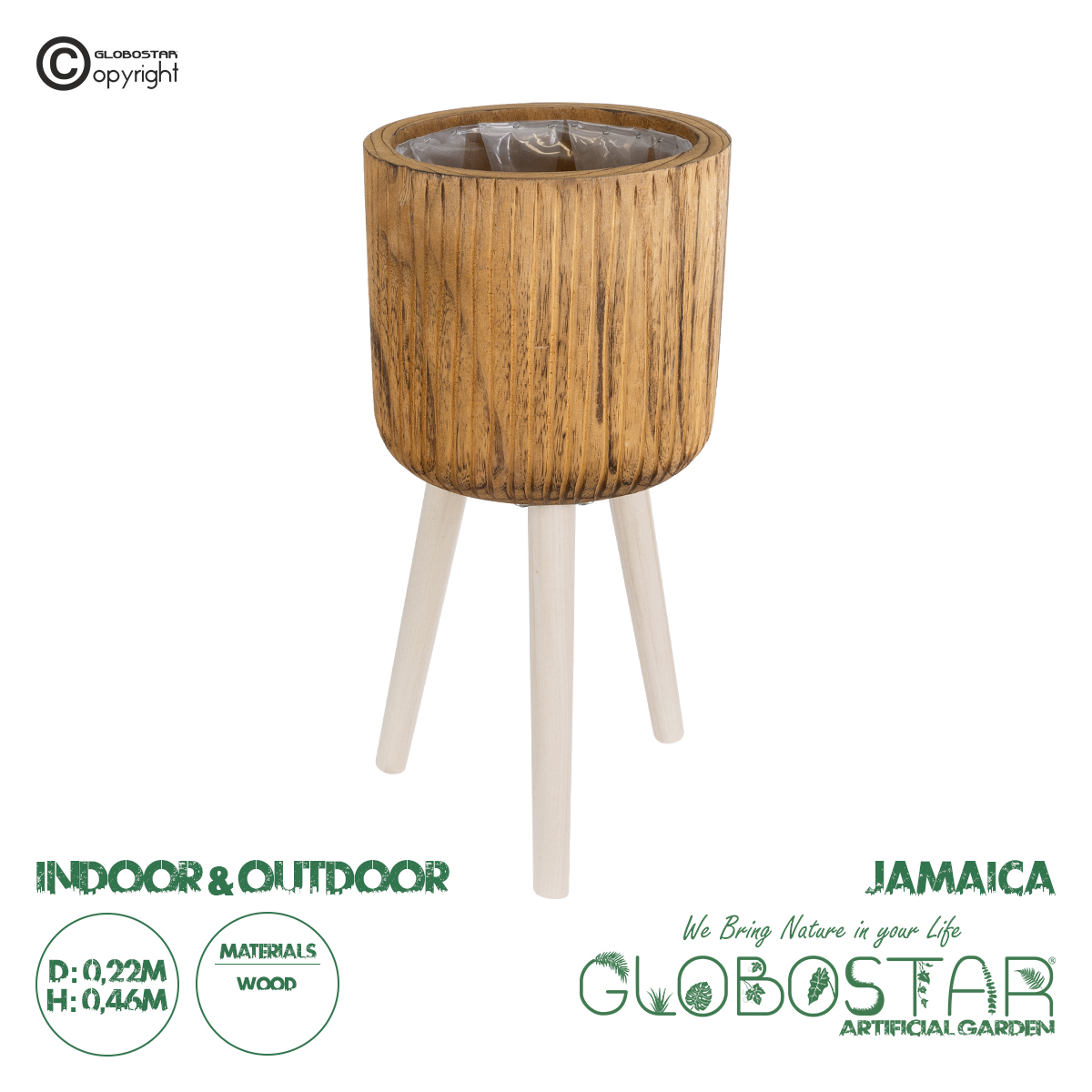 GloboStar® Artificial Garden JAMAICA 20554 Διακοσμητικό Ξύλινο Κασπώ Γλάστρα - Flower Pot Καφέ Φ22 x Υ46cm