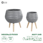 GloboStar® Artificial Garden MARYLAND 20568 ΣΕΤ 2 Διακοσμητικά Πολυεστερικά Τσιμεντένιά Κασπώ Γλάστρες - Flower Pots Γκρι A:Φ39 x Υ45cm B:Φ29 x Υ40cm