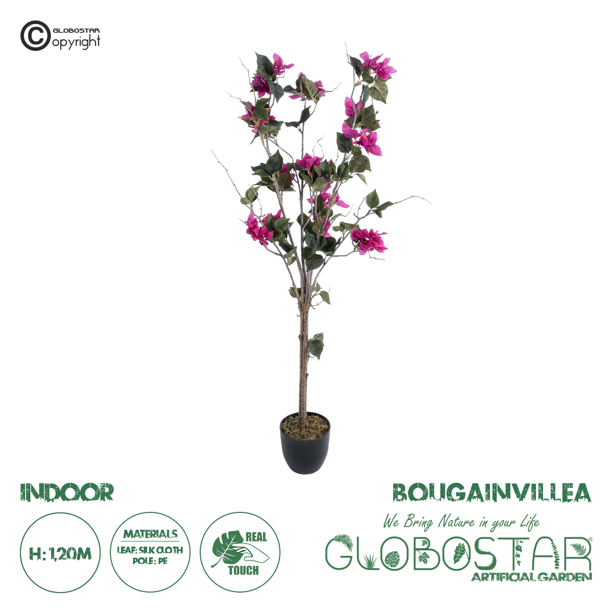 GloboStar® Artificial Garden BOUGAUVILLEA 20674 Τεχνητό Διακοσμητικό Φυτό με Ανθη Μπουκανβίλιας Φουξ Υ120cm