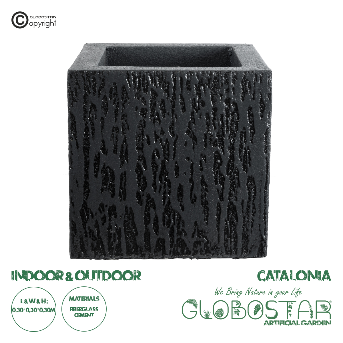 GloboStar® Artificial Garden CATALONIA 20767 Επιδαπέδιο Πολυεστερικό Τσιμεντένιο Κασπώ Γλάστρα - Flower Pot Μαύρο Μ30 x Π30 x Υ30cm