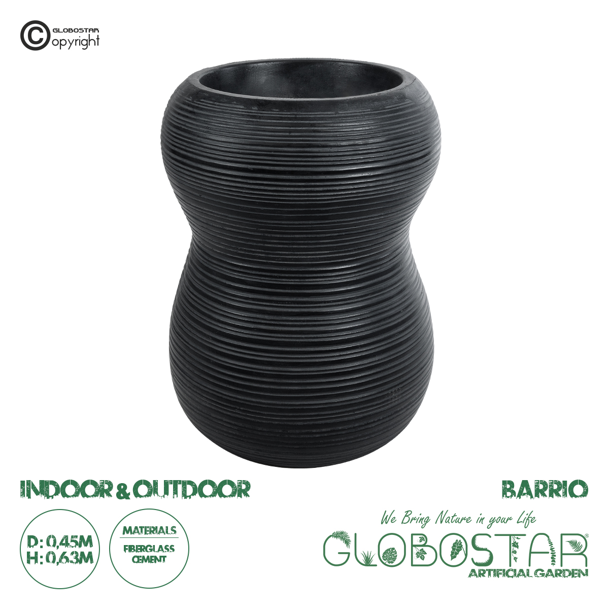 GloboStar® Artificial Garden BARRIO 20774 Επιδαπέδιο Πολυεστερικό Τσιμεντένιο Κασπώ Γλάστρα - Flower Pot Μαύρο Φ45 x Υ63cm
