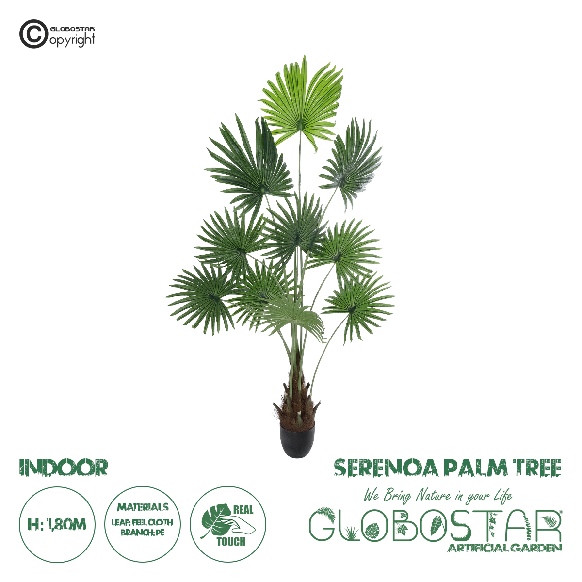 GloboStar® Artificial Garden SERENOA PALM PLANT 20972 Διακοσμητικό Φυτό Φοίνικα Σερενόα Φ103 x Υ180cm