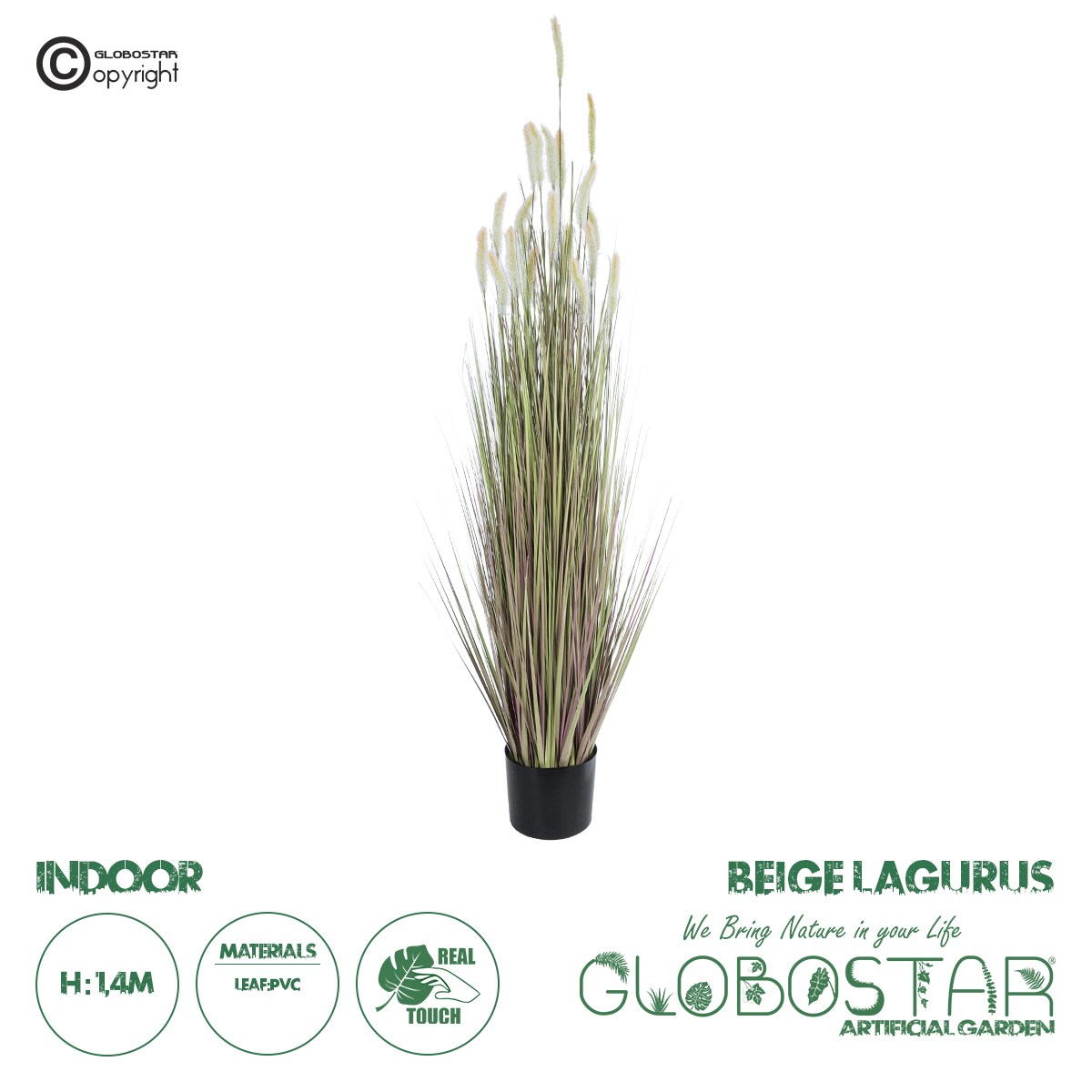 GloboStar® Artificial Garden BEIGE LAGURUS 21102 Διακοσμητικό Φυτό Μπεζ Λαγοουρά Υ140cm