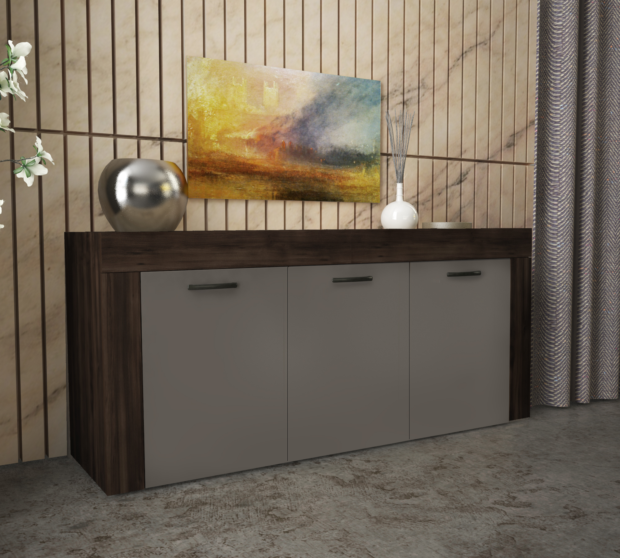 Μπουφές "LANA" σε χρώμα καρυδί/γκρι 150x40x81