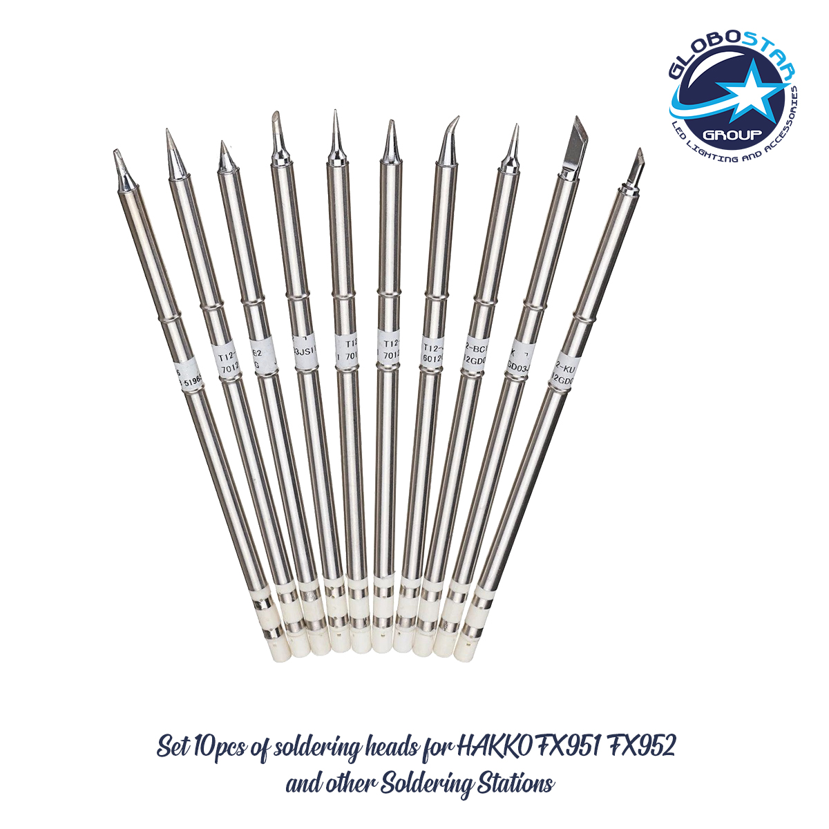 GLOBOSTAR® DRILLPRO-T12 79977 Σετ 10 Κεφαλών για Σταθμό Συγκόλλησης/Κολλητήρι Συμβατές με Μοντέλα HAKKO FX951 & FX952 - Μ15.5 x Π15.5 x Υ2cm - Πακέτο 10 Τεμαχίων