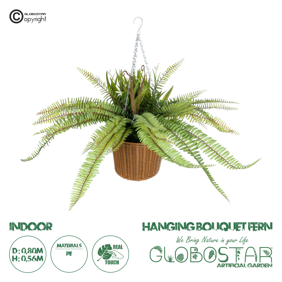GloboStar® Artificial Garden FERN HANGING BOUQUET PLANT 20629 Τεχνητό Κρεμαστό Διακοσμητικό Φυτό Φτέρης Y56cm