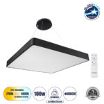 GLOBOSTAR® KAMALA 61210-P Μοντέρνο Κρεμαστό Φωτιστικό Οροφής LED 100W 10000lm 120° AC 220-240V IP20 Ρυθμιζόμενο Λευκό CCT με Χειριστήριο από 2700K έως 6000K Dimmable - Lumileds SMD Chip - Μαύρο Ματ - Μ80 x Π80 x Υ8cm - 3 Χρόνια Εγγύηση