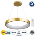 GLOBOSTAR® SALEM 61247 Μοντέρνο Κρεμαστό Φωτιστικό Οροφής LED 105W 12075lm 120° AC 220-240V IP20 Ρυθμιζόμενο Λευκό CCT με Χειριστήριο από 2700K έως 6000K Dimmable - Lumileds SMD Chip - Χρυσό - Μ60 x Π60 x Υ6cm - 3 Χρόνια Εγγύηση