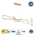GLOBOSTAR® DOLORES 61282 Μοντέρνο Κρεμαστό Φωτιστικό Οροφής LED 105W 11760lm 300° AC 220-240V IP20 Ρυθμιζόμενο Λευκό CCT με Χειριστήριο από 2700K έως 6000K Dimmable - Lumileds SMD Chip - Χρυσό Βούρτσας - Μ110 x Π17 x Υ17.5cm - 3 Χρόνια Εγγύηση