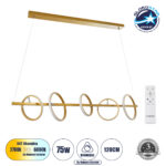 GLOBOSTAR® CIRCOLARE 61322 Μοντέρνο Κρεμαστό Φωτιστικό Οροφής LED 75W 8400lm 360° AC 220-240V IP20 Ρυθμιζόμενο Λευκό CCT με Χειριστήριο από 2700K έως 6000K Dimmable - Lumileds SMD Chip - Χρυσό - Μ120 x Π25 x Υ25cm - 3 Χρόνια Εγγύηση