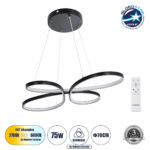GLOBOSTAR® BUTTERFLY 61391 Μοντέρνο Κρεμαστό Φωτιστικό Οροφής LED 75W 7500lm 300° AC 220-240V IP20 Ρυθμιζόμενο Λευκό CCT με Χειριστήριο από 2700K έως 6000K Dimmable - Lumileds SMD Chip - Μαύρο Ματ - Μ70 x Π55 x Υ4cm - 3 Χρόνια Εγγύηση