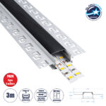 GLOBOSTAR® ALP-PLASTERIN GYPSO 70820-3M Χωνευτό Προφίλ Αλουμινίου Ειδικό για Γυψοσανίδα με Μαύρο Φιμέ Πατητό Κάλυμμα για Ταινίες LED IP20 - Ασημί & Μαύρο - Μ300 x Π6.7 x Υ1.4cm - Πακέτο 5 Τεμαχίων