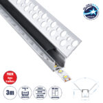 GLOBOSTAR® ALP-PLASTERIN GYPSO 70837-3M Χωνευτό Προφίλ Αλουμινίου Ειδικό για Εσωτερική Γωνία Γυψοσανίδας με Μαύρο Φιμέ Πατητό Κάλυμμα για Ταινίες LED IP20 - Ασημί & Μαύρο - Μ300 x Π3.1 x Υ1.3cm - Πακέτο 5 Τεμαχίων