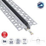 GLOBOSTAR® ALP-PLASTERIN GYPSO 70839-3M Χωνευτό Προφίλ Αλουμινίου Ειδικό για Γυψοσανίδα με Μαύρο Φιμέ Πατητό Κάλυμμα για Ταινίες LED IP20 - Ασημί & Μαύρο - Μ300 x Π5.6 x Υ1.5cm - Πακέτο 5 Τεμαχίων