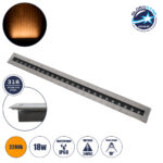 GLOBOSTAR® UNDERGROUND-REMVI 90194-Y Χωνευτή Μπάρα Φωτισμού Wall Washer LED 18W 1890lm 10° DC 24V Αδιάβροχο IP68 Ultra Θερμό Λευκό 2200K Dimmable - Bridgelux SMD Chip - Ανοξείδωτο Ατσάλι SS316 - Μ100 x Π9 x Υ7.2cm / Q98.2 x 7.6cm - 3 Χρόνια Εγγύηση