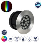 GloboStar® UNDERGROUND-SINA 90573 Χωνευτό Φωτιστικό Σποτ Δαπέδου LED 18W 1530lm 15° DC 24V Αδιάβροχο IP68 Φ20 x Υ11cm RGBW DMX512 - Ανοξείδωτο Ατσάλι - 3 Χρόνια Εγγύηση