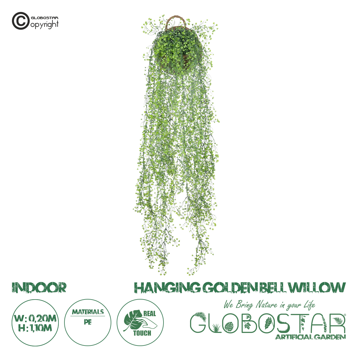GloboStar® Artificial Garden GOLDEN BELL WILLOW HANGING PLANT 20630 Κρεμαστό Τεχνητό Διακοσμητικό Φυτό Ιτίας Y110cm