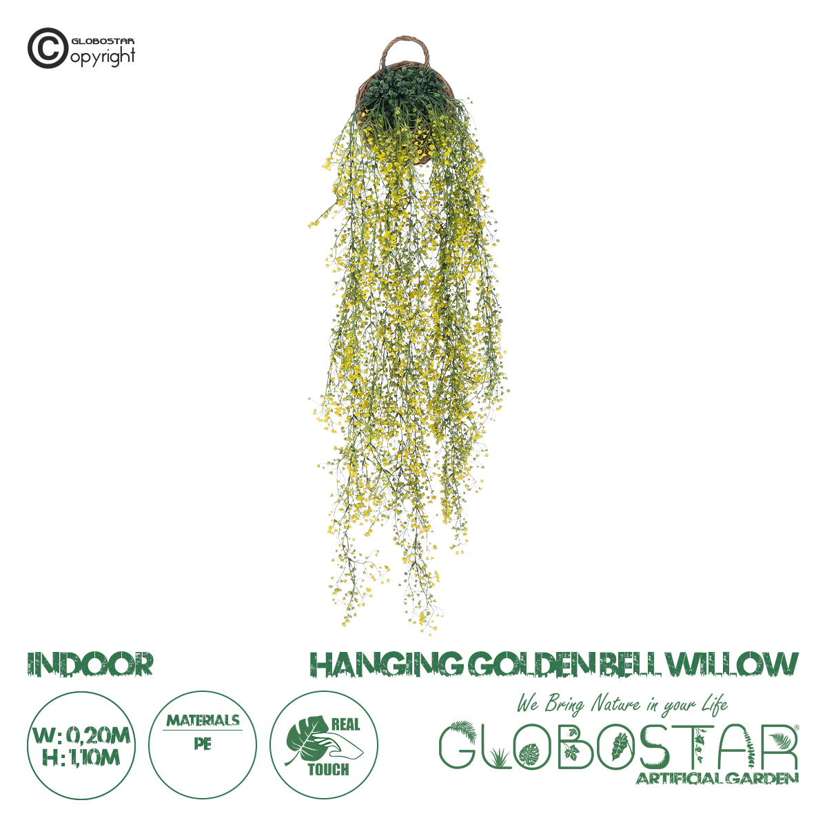 GloboStar® Artificial Garden GOLDEN BELL WILLOW HANGING PLANT 20632 Κρεμαστό Τεχνητό Διακοσμητικό Φυτό Ιτίας Y110cm